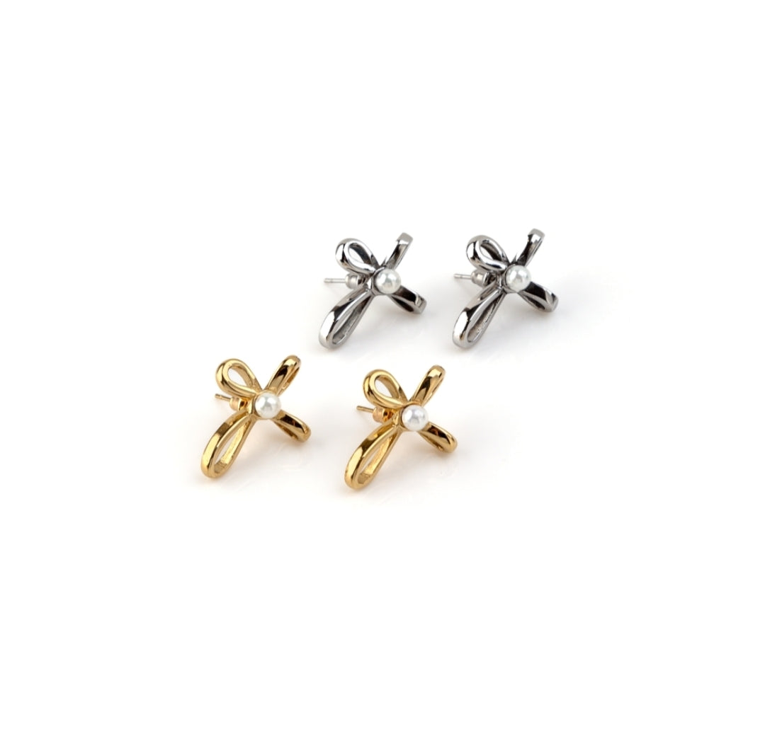 Pearl Cross Earrings